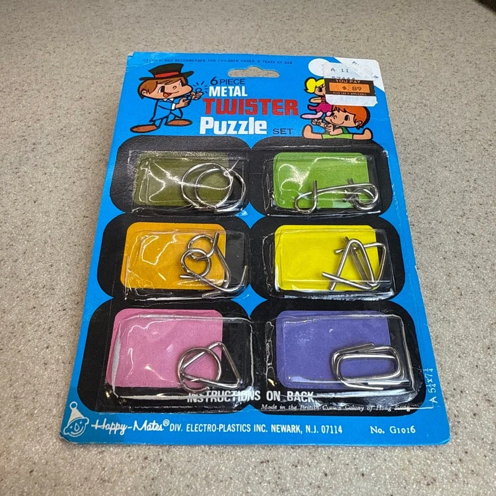 Vintage 1970s Happy-Mates 6pc Metal Twister Puzzles Brain Teaser Retro Novelty